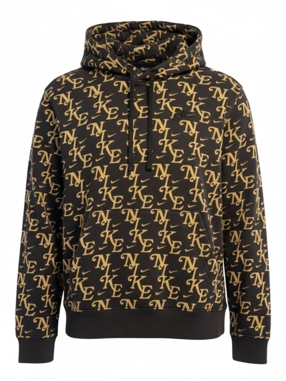 Nike Sportswear Club Logo Sweatshirt Mens M Black Gold Crewneck Athleisure
